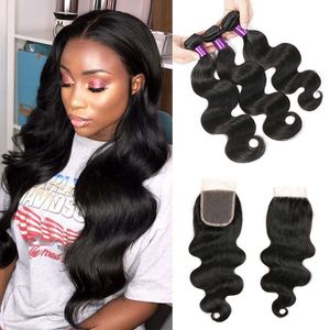 Daily Deals Brazilian Body Wave 3 Bundles With Closure Cheap Remy Human Hair Weaves Extensions with Top Lace Closure Hair Wefts