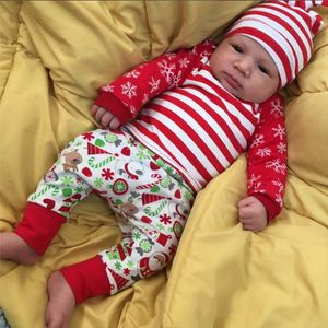 Weihnachten Baby Mädchen Jungen Kleidung Set Neugeborenen Jungen Mädchen Gestreifte Tops Hosen Hut 3PCS Baby Outfits Kleinkind Kleidung Weihnachten kostüm 0-24M