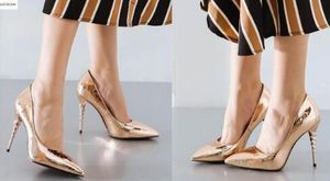 2018 moda feminina ouro saltos altos salto fino pele de cobra impressão bombas de couro sapatos de festa bombas ponto toe vestido sapatos casamento