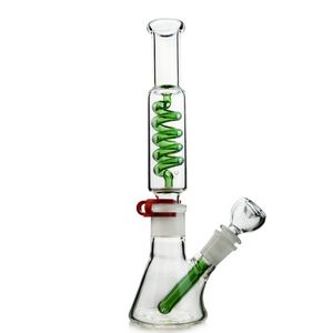 Green Blue Condenser Coil Freezable Beaker Bong Dab Rigs Water Pipes Build A Straight Tube Bong Glass Waterpipe 18.8mm Joint ILL04-05