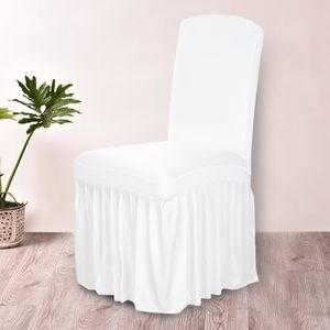 Elastic Solid Color Chair Cover Spandex Stretch Slipcovers Ruffled Washable Long Chair Seat Covers For Home Kitchen Dining Room We275r