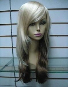 rak lång mörk blondin blandat brunt naturligt hår kvinnors peruk peruk