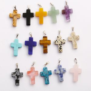 Wholesale 50pcs/lot Charms High quality Cross Pendant Natural Crystal Stone Pendants for Jewelry making Earring Necklace Free shipping