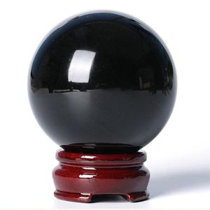 Gifts Modern 40mm Natural Black Obsidian Sphere Crystal Ball Healing Stone With Stand Home Office Table Ornaments Holiday
