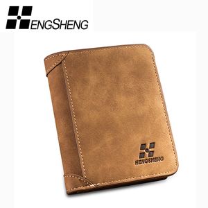 HENGSHENG HOT High Quality Men Wallets Vintage PU Nubuck Skin Short Purse  Men's Three Folds Wallet For Man