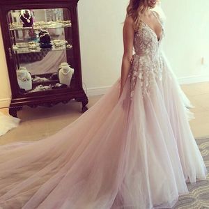 profunda pescoço v 2018 Elegant lace applique Prom Dress Bead Vestidos de graduacion organza Sexy Back Robe de bal longue Mulheres vestido formal