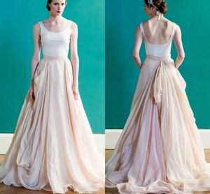 Wholesale peach wedding dress for sale - Group buy White and Blush Pink Wedding Dress Simple Vintage Style Scoop Draped Backless Peach Colored Bridal Dresses Country Rustic Design Gowns