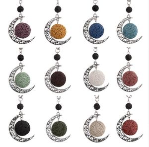 Colorful Aromatherapy Lava Stone Moon Charms Pendant Essential Oil Diffuser Necklace Lava Jewelry