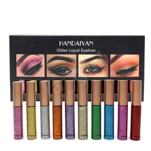 HANDAIYAN 10 Colors/set Glitter Eyeliner Eye Cosmetic Liquid Waterproof Long Wear Shiny Eye Liner Makeup Natural Shining Women