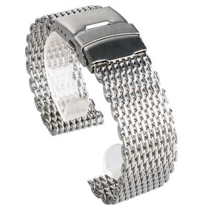 Değiştirmeler Gümüş toptan satış-18 mm Gümüş Mesh Paslanmaz Çelik Watchband Emniyet Kayış Erkekler İzle Yedek Bilezik Clasp Üzeri katlayın