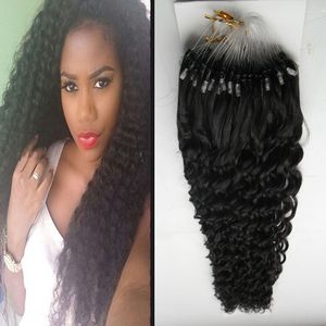 Micro Loop Ring Hårförlängning Kinky Curly 100g Naturfärg Remy Micro Bead Hair Extensions 1g / Strand Micro Link Mänskliga hårförlängningar