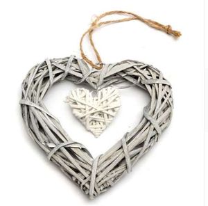 DIY Double Heart Wicker WeRath Wicker Hängande hjärtan Krans för bröllopsfödelsedagsfestmurhängande dekorationer