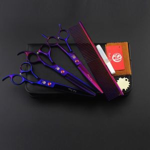 with retail packing case purple dragon scissors set with purple color 7.0 inch cutting and 6.5 inch thinning and comb