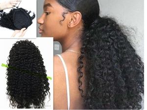 Diva1 140g Kinky Curly women Ponytails hair extension african ameircan Clips 100% Human easy ponytail color 1b