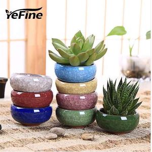 YeFine 8PCS/Lot Ice-Crack Ceramic Flower Pots For Juicy Plants Small Bonsai Pot Home and Garden Decor Mini Succulent Plant Pots