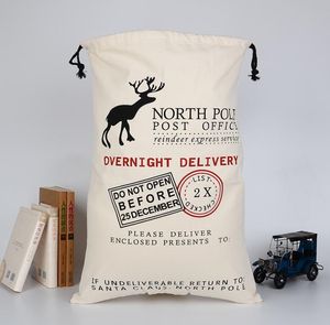 2018 Christmas Large Canvas Monogrammable Santa Claus Drawstring Bag With Reindeers Monogramable Christmas Gifts Sack Bags Candy storage bag