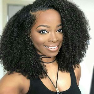 150% de densidade pré-arrancada Afro Kinky Curly Human Wigs com cabelo para bebés para mulheres negras