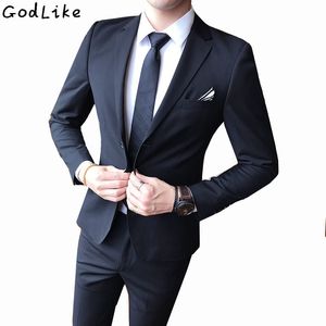 Jacket+Pants Mens Dark Blue and Black Suits With Pants 2017 New Fashion Classic Wedding Business Slim Fit Party Suit Men