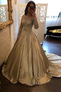 pics sizes Beaded Pearls Ball Gown Wedding Dresses Bateau Neck Off Shoulder Long Sleeves Beaded Satin Formal Bridal Gowns Sweet Dresses HY158