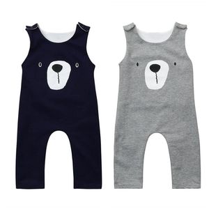 2018 Baby Clothes Sleeveless Bear Jumpsuits Casual Navy Blue/Gray/Pink Kids Boy Girl Infant Romper Playsuit Cotton Clothes Outfits Set