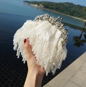 2019 Vintage-Fransentaschen, Mini-Perlen-Handtasche, Brauthandtaschen, Abendparty, handgefertigt, mit Perlen verziert, glitzernde Clutch, hochwertige Geldbörse212w