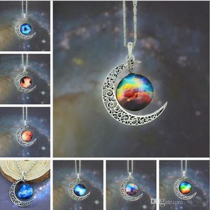 Heißer Verkauf Vintage Sternenhimmel Mond Weltraum Universum Edelstein Anhänger Halsketten Mix Modelle J012