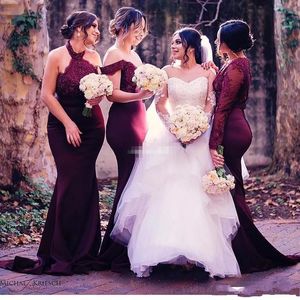 Burgundy Mermaid Bridesmaid Dresses Off Shoulder Beaded Wedding Guest Dress Sweep Train Cheap Formal Gown Maid of Honor Gowns