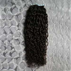 Mongólio Kinky Curly Cabelo de pele de pele de pele de pele humana 100g fita em remy extensões de cabelo humano 40 pcs 16 