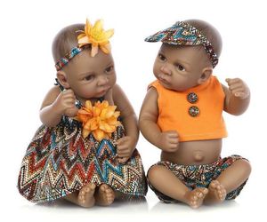10st African American Baby Doll Svart Tjej Docka 10,5 tum Full Silikon Body Bebe Reborn Baby Dolls Kids Present Toys Play House Leksaker