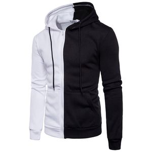 2018 Fashion Mens Hoodies Tracksuit Casual Clothes Black White Patchwork Long Sleeve Sweatshirt Zipper Slim Plus Size Hoodie