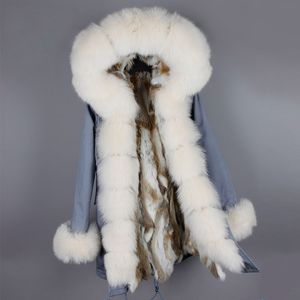 Parka Winter Coat Women Jacket Long Natural Real Rabbit Fur Collar Hood Thick Warm Parkas Casual Outerwear Detachable New Streetwear