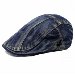Mäns Denim Beret Retro Casual Summer Hat Forward Peaked Cap Hat