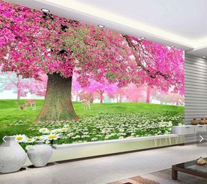 Cherry blossom walkway 3D TV background wall