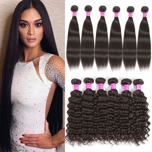 8a Brasiliansk Virgin Människa Hår 6 Bundlar Straight Body Deep Water Wave Kinky Curly Human Hair Extensions Raw Virgin Indian Hair Weave