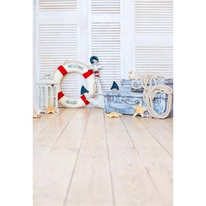 White Wooden Door Baby Sailor Photography Backdrops Printed Lifebuoy Anchor Suitcases Kid Children Photo Backgrounds Wood Floor