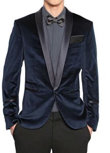 Neue Mode Marineblau Samt Bräutigam Smoking Trauzeugen Blazer Ausgezeichnete Männer Geschäftsaktivität Party Prom Anzug (Jacke + Hose + Fliege) Nr.: 227