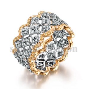 Luxo largo círculo mulheres anéis de banda de casamento rosa ouro 925 esterlina prata moda pequena rodada 5a zircão cz anel jóias
