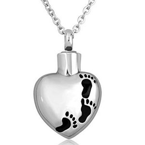 Wholesale urn necklace for men for sale - Group buy Engraving Footprints Heart Keepsake Jewelry Cremation Urn Necklace Memorial for Ashes Pendant for Men Women stainless steel Silver