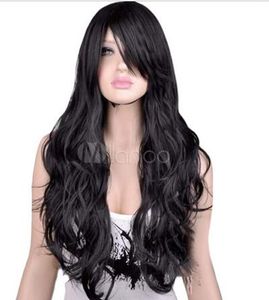 Human Hair Fashion New Women Long Wavy Black Hair Wigs