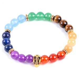 Natürliche Heilung Reiki 7 Chakra Energie Diffusor Armbänder Yoga Mala Perlen Gold Farbe Skeleton Meditation Armreif Schmuck