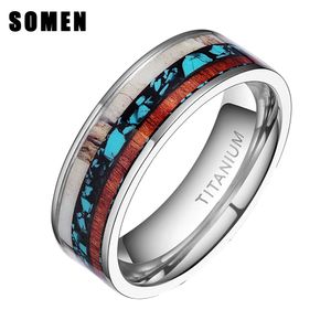8mm Vintage Wood Antlers Inlay Titanium Ring Engagement Rings For Women Men Wedding Band Fashion Love Ring Jewelry anillos mujer Y1891205