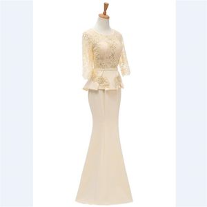 Setwell Champagne Chiffon Mermaid Abito da sposa Sposa Abito a mezza manica Groom Madre Abbigliamento formale