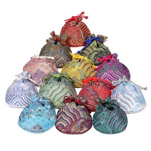 Luxury Seawater Vintage Small Gift Bags for Jewelry Packaging Bags Drawstring Chinese Silk Brocade Pouch with lined 13x15cm 50pcs/lot