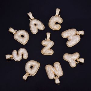 A-Z Custom Name Bubble Letters Necklaces & Pendant Bling Cubic Zircon Hip Hop Jewelry 2 Colors with Cuban chain Hot Sales