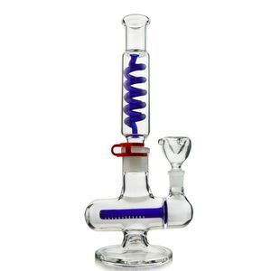 Inline Perc de vidro Bong Condensador da bobina Freezable Construir um tubo reto Bong Verde Azul Bongos Cano de água Difusos downstem Dab Rigs