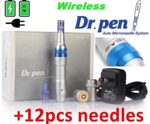 Uppladdningsbar trådlös Derma Dr.Pen Ultima Electric Auto Stamp A6 Microneedle + 12PCS 12pin Cartridge Justerbar 0,25 mm-2,5 mm hudvård