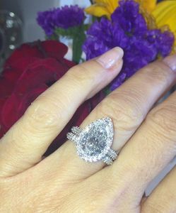 Luxury Fashion 925 silver Pear Shaped Natural Diamond Engagement Ring Wedding Ring Diamond Ring Size 6-10