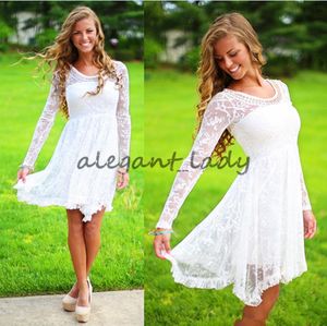 Short Country cowgirl Wedding Dresses With Long Sleeves Crystal Neckline Knee Length Lace Wedding Gowns Short Beach Bridal Wedding Dress