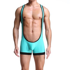 Nylon Men Jumpsuits Undershirt Sexy Wrestling Singlet Underwear Gay Tank Tops Men Stretch Tight Small Slimming Male Bodysuit Undershirt