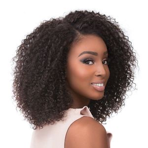 Kurze Bob Afro verworrene lockige peruanische Echthaar-Vollspitze-Perücken, Babyhaare, vorgezupft, natürlicher Haaransatz, Lace-Front-Perücke, gebleichte Knoten